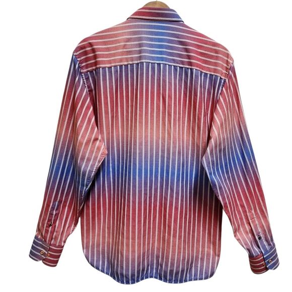 Luchiano Visconti Shirt Mens XL Blue Red Striped Cotton Modal Button Flip Cuff - Picture 3 of 16